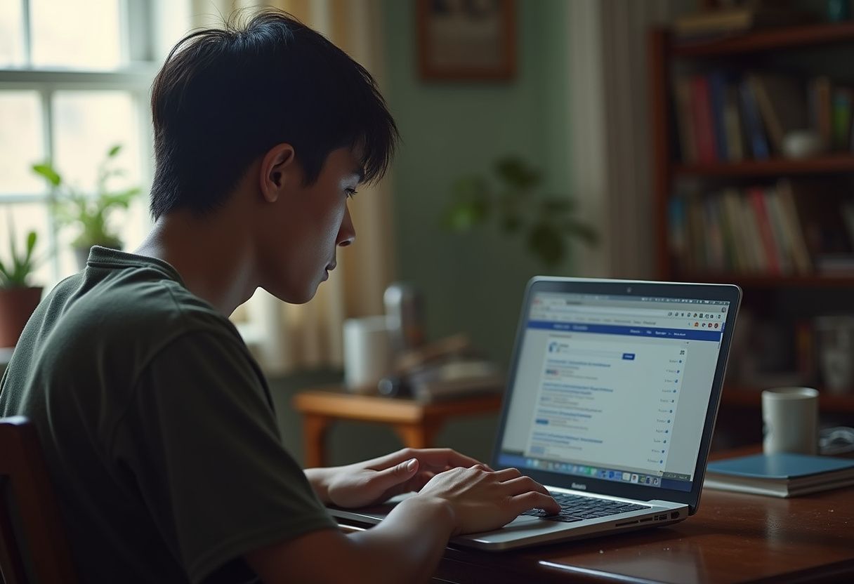 Malaysian business researcher using Bing advanced search operators on laptop to discover competitor insights and market intelligence