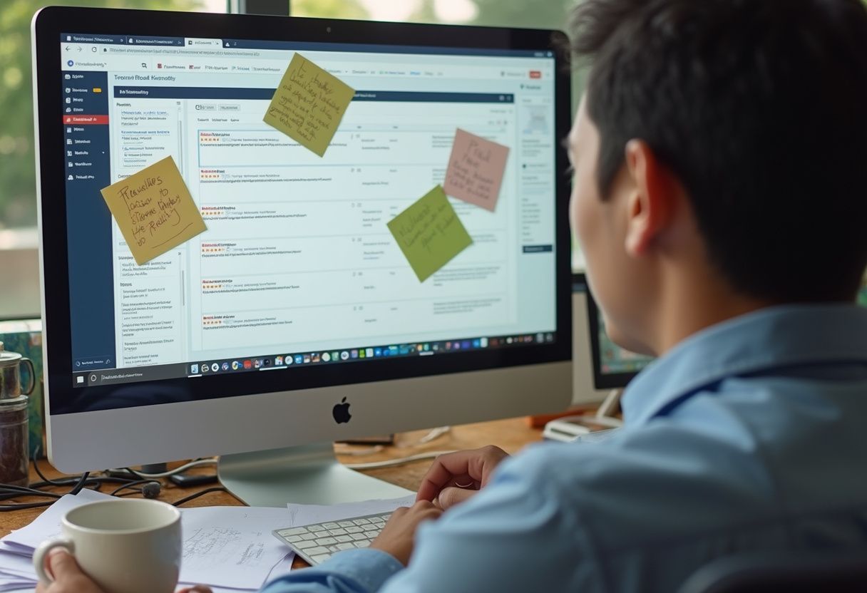 Malaysian business owner optimizing Bing Places listing on laptop in local coffee shop