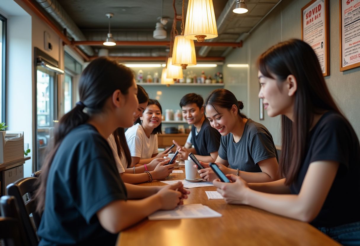 Malaysian business owner planning social media strategy to improve Bing search rankings on laptop