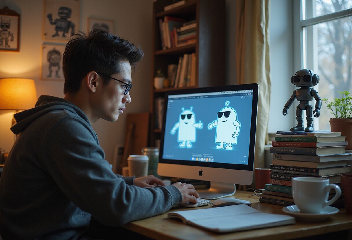 A man reacts incredulously to Google and Bing icons on screen