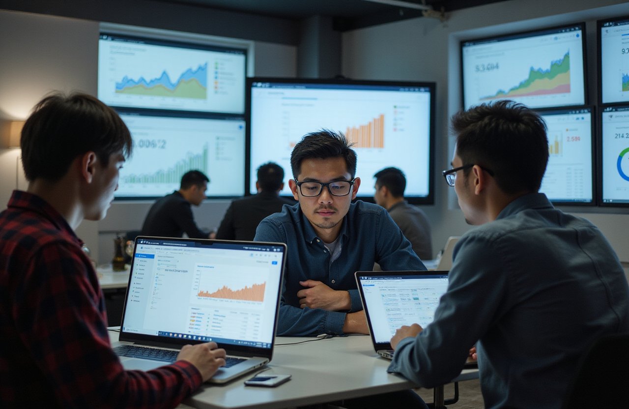 Stressed Malaysian business owners dealing with high advertising costs and competitive digital marketing challenges